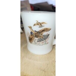 Vintage Fire-King Ruffed Grouse Milk Glass Mug – Wildlife Coffee Cup USA Mad
